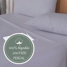 Kit Jogo de Cama King Size Lençol com Fronha Percal 200 fios 100% Algo