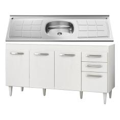 Balcão Gabinete áustria E Pia Inox 160cm 4 Portas - Lumil Móveis Branco-castanho