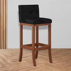 Banqueta Alta Encosto Estofado 38 x 98 Cm Ilha Espanha Madeira Maciça Castanho Suede Preto - CCS