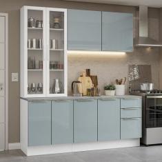 Armário De Cozinha Completa 190cm Lux Madesa Branco E Cinza