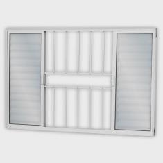 Janela de Alumínio Veneziana de Correr 120x150cm 6 Folhas 2 Fixas com Grade e Vidro Liso Linha