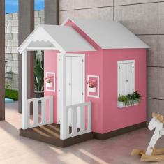Casinha de Brinquedo MDF com Varanda Artesanal Branco/Rosa L12 - Gran 