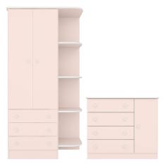 Quarto de Bebê Doce Sonho com Roupeiro 825 e Cômoda Sapateira 2561 Qmovi Rosa Acetinado