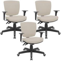 Kit 03 Cadeiras De Escritório Executiva Office Giratória Preto Baixa Flexi P03 Vinil Bege - Lyam