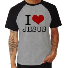 Camiseta Raglan I Love Jesus - Foca na Moda, Cinza, Preto, M