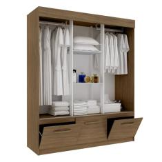 Guarda Roupa Casal 3 Portas de Correr 2 Gavetas Natal Mapi Móveis Nogueira