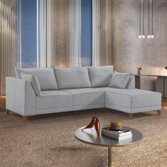 Sofá de Canto 5 Lugares 268cm com Almofadas M155 Canelado/Cinza Claro