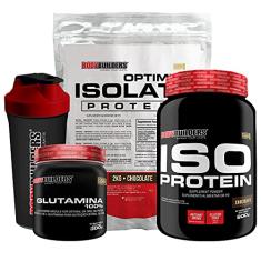 Kit Optimum Isolate Whey Protein 2kg + Iso Protein 900g Baunilha + Glutamina 300g + Coqueteleira+Bodybuilders