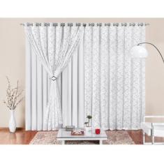 Cortina para Varão Yasmin 4,00 x 2,50 Metros Alt Renda e Malha - Branc