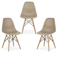 Kit 03 Cadeiras Decorativas Eiffel Charles Eames F03 Nude Com Pés De Madeira - Lyam Decor
