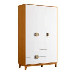 Guarda Roupa Casal Ipê 3 Portas 2 Gavetas MDF Cinamomo-Branco Albatroz Móveis