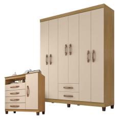 Guarda Roupa Casal Módena 6 Portas de Bater 2 Gavetas MDP Carvalho Americano Off White Incorplac Móveis