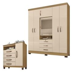 Guarda Roupa Casal Imperial 6 Portas de Bater 3 Gavetas MDP Carvalho Americano Off White