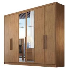Guarda Roupa Casal Linea 6 Portas 4 Gavetas MDF com Espelho Cumaru 23 Móveis Novo Horizonte