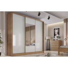 Guarda Roupa Casal Arezzo-Medelim 3 Portas de Correr 4 Gavetas MDF Cumaru-Fendi Móveis Novo Horizonte