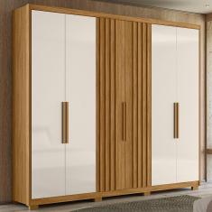 Guarda Roupa Casal Araguaia 6 Portas de Giro 4 Gavetas MDP Freijó - Off White Moval Móveis