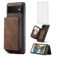 Asuwish Capa de celular para Google Pixel 6 carteira com protetor de tela de vidro temperado e suporte para cartão de crédito com compartimento para zíper acessórios de celular de couro Pixel6 Pixle