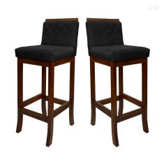 Kit 2 Banquetas Média para Cozinha Nice Madeira Matelassê Suede Preto CCS