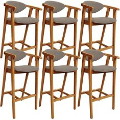 Kit 06 Banquetas Alta Para Cozinha Bancada Bar Sala De Jantar Fixa Cecília L02 Bouclê Bege - Lyam