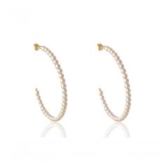 Brinco De Argola Com Pérolas Pequenas Folheado Em Ouro 18K