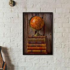 Quadro Decorativo Globo E Livros 45X34Cm
