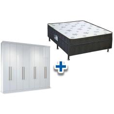 Cama Box Conjugado Casal Union Ortobom + Guarda Roupa Master Vip 8.4 Branco