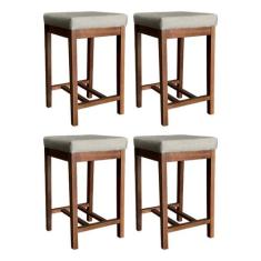Kit 4 Banquetas Alta para Bancada de Cozinha Bali 74 Cm Madeira Suede 