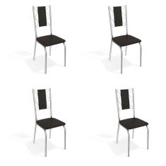 Conjunto com 4 Cadeiras de Cozinha Lisboa Cromado e Preto