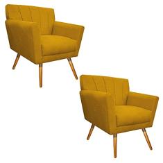 kit 02 Poltronas Laura Palito Mel Suede Amarelo - ADJ Decor