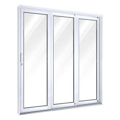 Porta de Aço de Correr 213x200cm 3 Folhas com Vidro Facilita Lucasa Branco