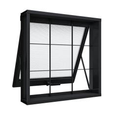 Janela de Aço Maxim-Ar com Grade Quadrada 60x60cm Aço Pronto Riobras Preto