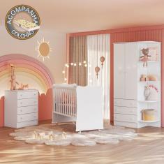 Quarto de Bebê Doce Sonho Completo c/ Rodízios Qmovi Branco + Colchão Gazin