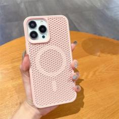 Capa luxuosa de dissipação de calor para iPhone 15 14 13 12 Pro Max Plus 11 Carregador sem fio respirável capa de cor sólida, rosa, para iPhone 15 Plus