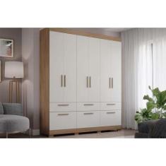 Guarda Roupa Casal 6 Portas e 5 Gavetas Porto Cinamomo/Off White - Pan
