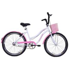 Bicicleta Retrô Vintage Aro 26 Feminina Beach Rosa com Branco - Dalann