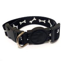 Coleira Seda 25mm preto com ossinho Único 32cm-49cm