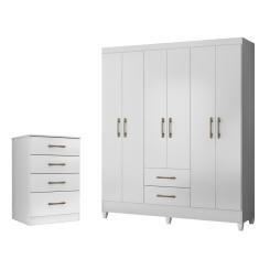 Kit Guarda Roupa Casal Panamá E Cômoda Ms - Branco Branco