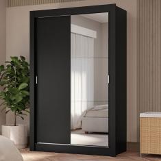 Guarda-roupa Solteiro 2 Portas De Correr Com Espelho 4 Gavetas Preto Vivare Plus Madesa Preto