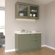 Cozinha Compacta Com Vidro 2 Peças 3 Portas 3 Gavetas Sevilha Verde Hill -cinza Argila