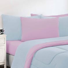 Kit Edredom Malha 100% Algodão Gran Moratta 3 Peças Casal - Azul Bebê-rosa Bebê