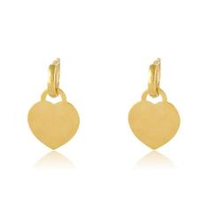 Brinco Argolinha Com Chapa De Coração Folheado - Floratta Joias