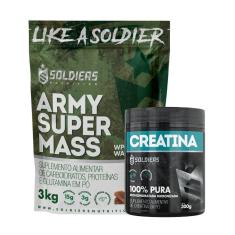 Kit: Hipercalórico Army Super Mass - 3Kg + Creatina Monohidratada Pote 300g - Soldiers Nutrition-Unissex