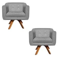 Kit 02 Poltronas Giratória Julia Suede Base Madeira Mm30