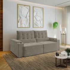 Sofá Retrátil e Reclinável com Porta Copos e Usb 3 Lugares 230cm Embaúba Extra Cabecasa Madeiramadei Cinza Claro Fosco