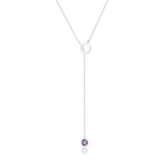 Colar de Prata Gravata Redondo Liso e Cristal Ametista-Feminino