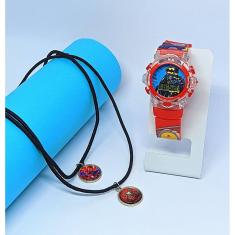 Kit Relógio Infantil Digital Pisca Luz Toca Musica + Colar de Amizade Best Friends Personagem Aranha Frozen Friend Moda