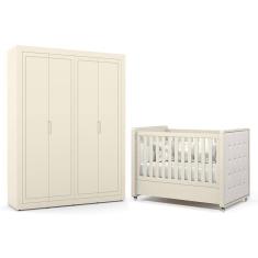 Jogo de Quarto Infantil Tutto New Guarda Roupa 4 Portas e Berço com Capitonê - Matic Móveis