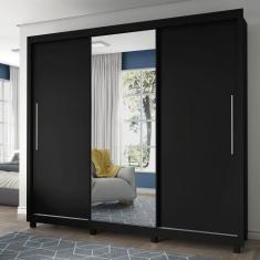 Guarda Roupa Casal 3 Portas 1 Porta Espelho Kit Pé Royale Preto - Geli