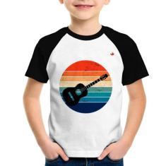 Camiseta Raglan Infantil Violão Vintage Sunset - Foca na Moda, Branco,