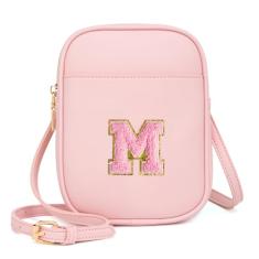 Viverte Bolsa infantil com inicial transversal para meninas, 3 bolsos, couro PU, bolsa transversal para presente personalizado para meninas adolescentes, Rosa claro, One Size